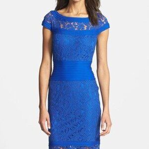 Tadashi Shoji Royal Blue Lace Cocktail Party Sheath Dress Size 12